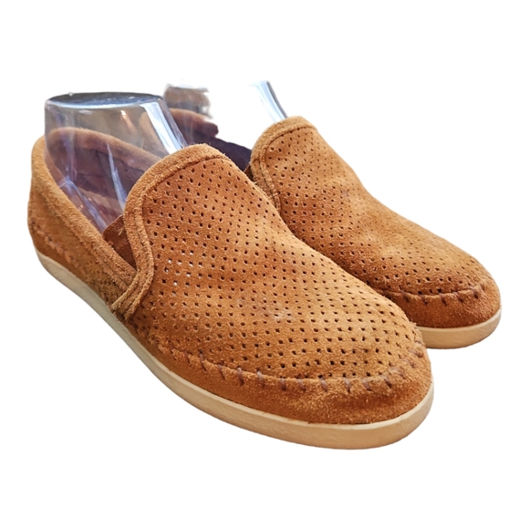 Minnetonka Shoes - Minnetonka Tan Suede Slip On Loafers Size 7.5